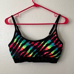 PINK Victoria’s Secret Neon Tie-Dye Black Stripe Sports Bra - Size M